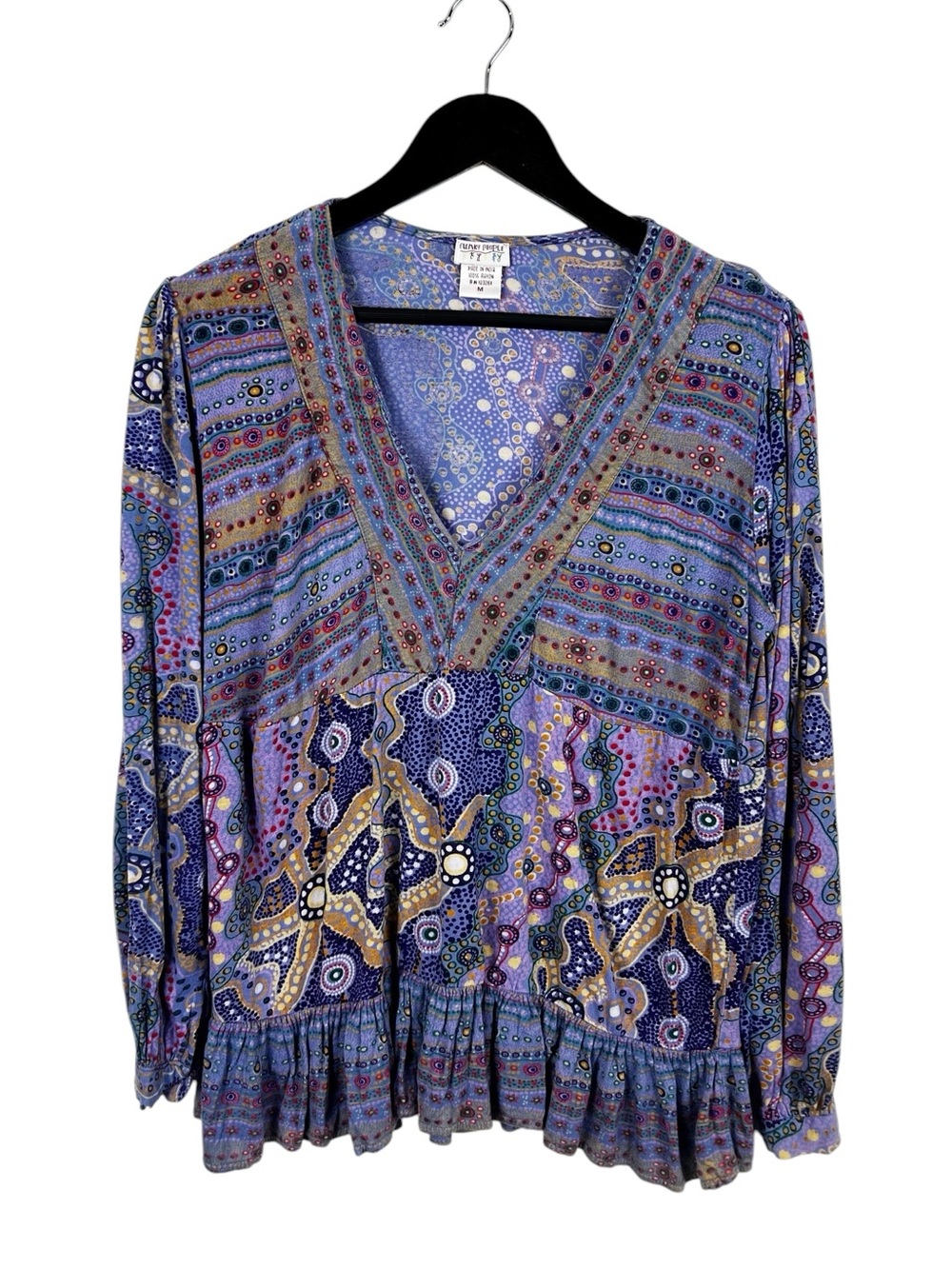 Funky People Colorful Printed Blouse Size Medium Made in India 100% Rayon